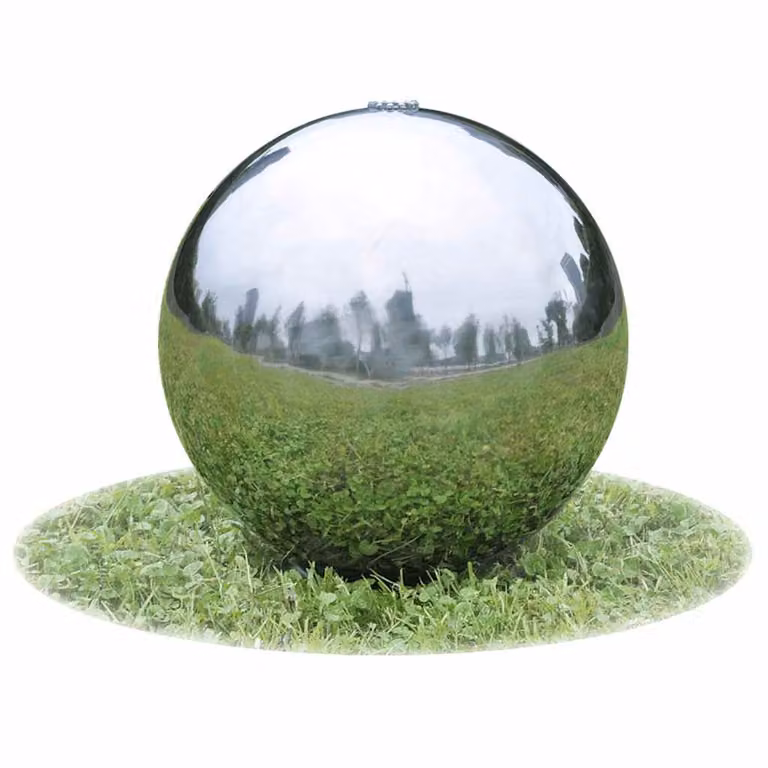 Fontana da giardino a sfera vidaXL in acciaio inox color argento con LED, diametro: 40 cm