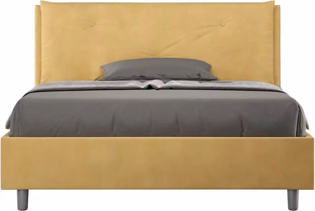 BS COM Letto matrimoniale francese senza rete imbottito 140x200 microfibra ocra Large