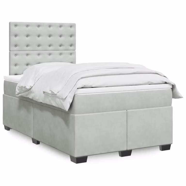 vidaXL Giroletto a Molle con Materasso in Velluto Grigio Chiaro L/P/H: 120 x 200 cm