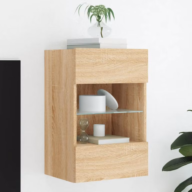 Mobile TV a parete con luci LED vidaXL in Rovere Sonoma, L: 40 cm, P: 30 cm, H: 60,5 cm