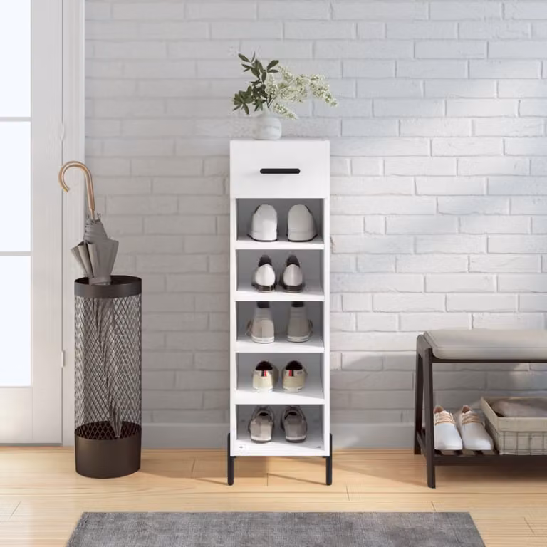 Scarpiera bianca vidaXL in stile industriale con ante e ripiani, L/P/H: 30 x 35 x 105 cm