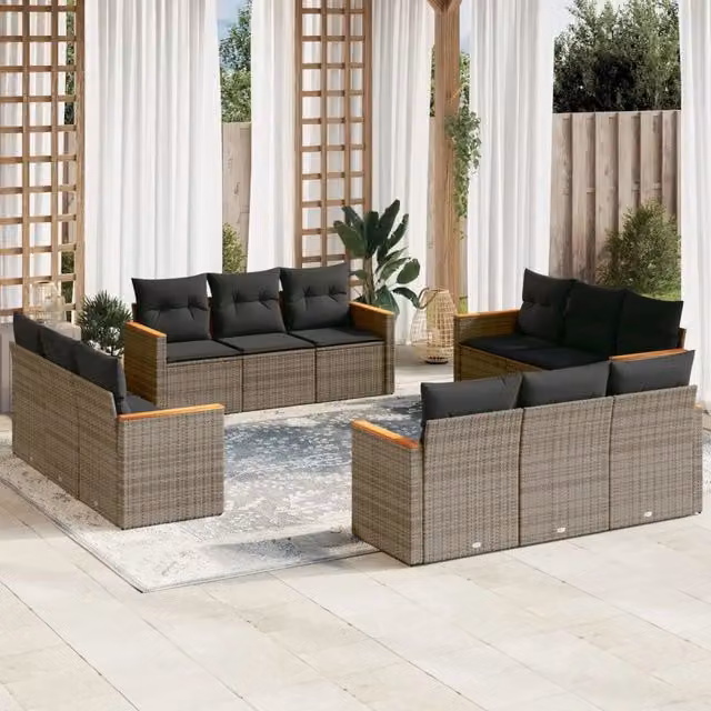 Set di Divani da Giardino a Forma di U vidaXL in Polyrattan Grigio con Cuscini e Struttura in Acciaio – 1