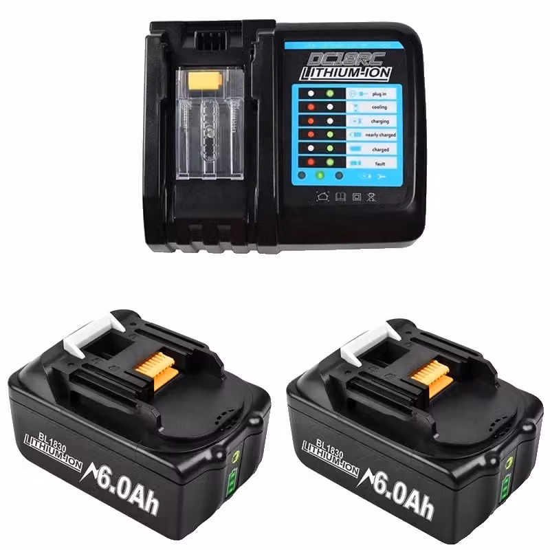 Batteria Makita 18V, capacità 60Ah, tecnologia agli ioni di litio, set di 2 batterie