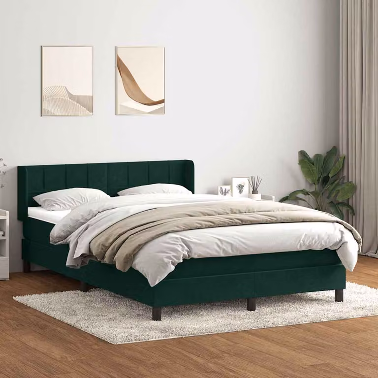 vidaXL Giroletto a Molle con Materasso in Velluto Verde e Bianco L/P/H: 163 x 223 x 200 cm