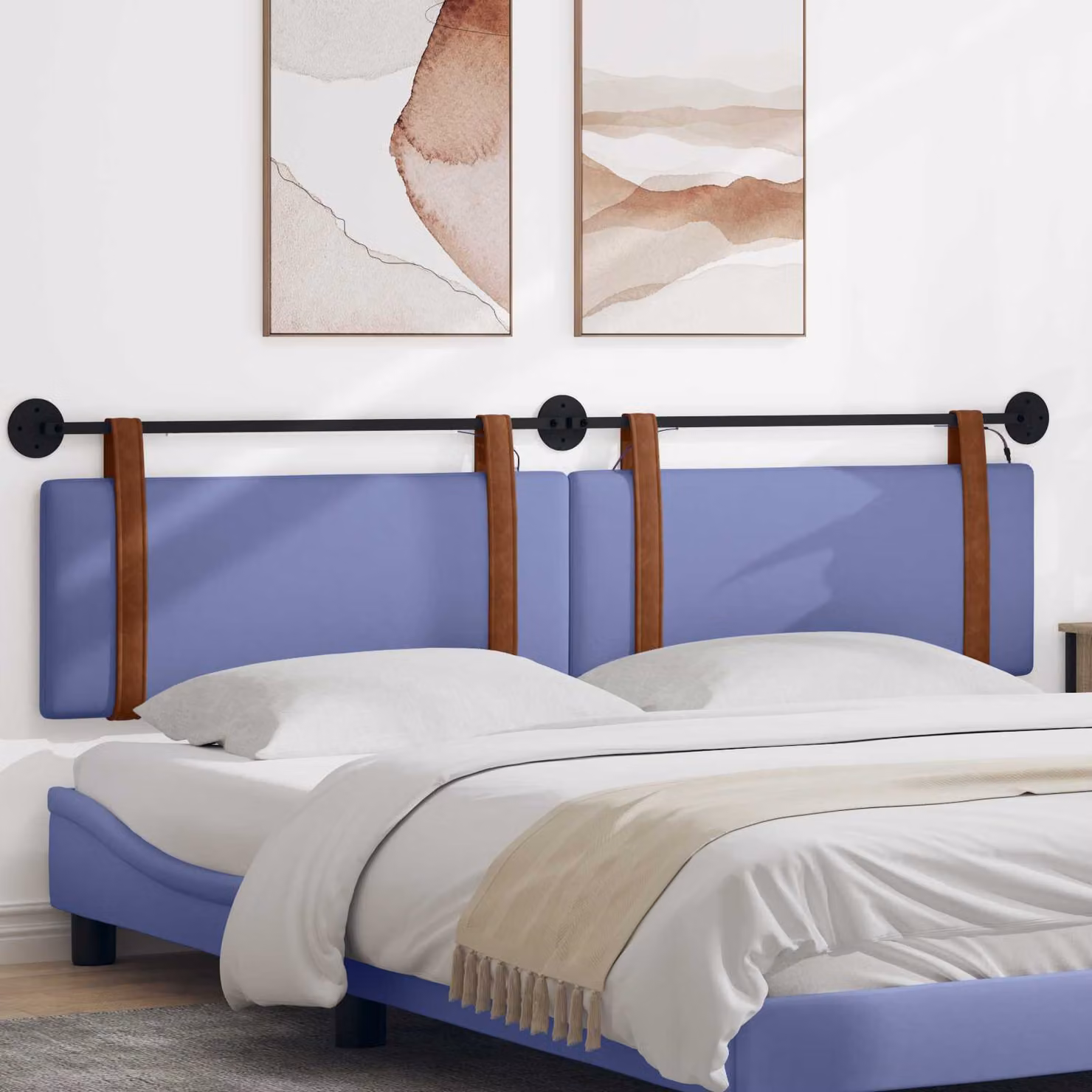 Testiera sospesa vidaXL con luce LED blu in similpelle e tessuto per camera da letto