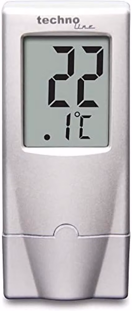 Stazione meteorologica argentata, con indicatore di temperatura, di dimensioni compatte, per uso interno