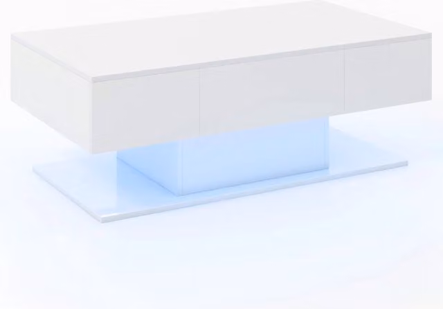 Tavolino da caff¨¨ moderno con 20 luci LED a colori e 2 cassetti portaoggetti, Tavolino d'accento a 2 piani Bianco