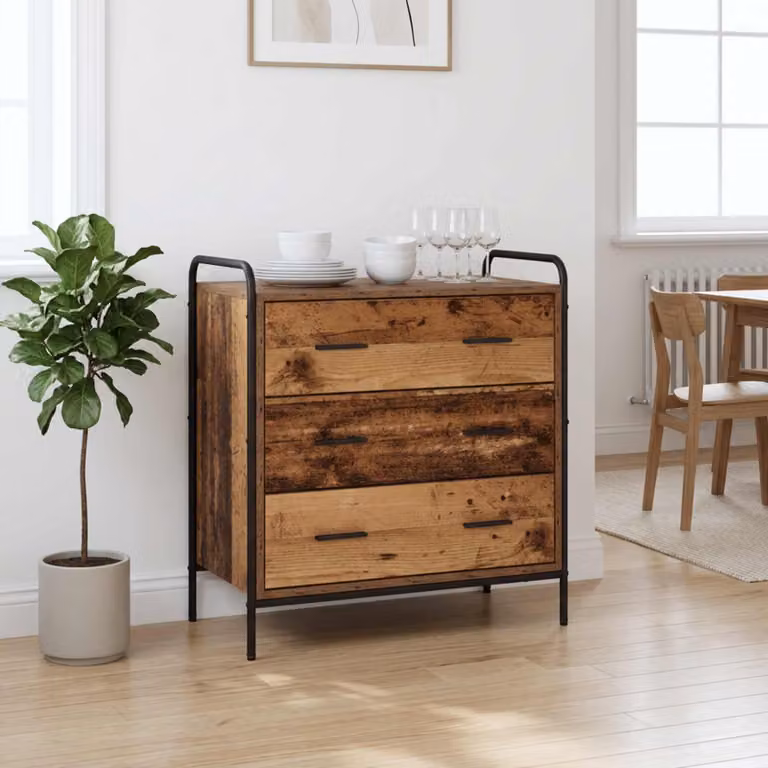 vidaXL Carrello Mobile con Cassetti in Legno Antico Marrone L: 70 cm, P: 39,5 cm, H: 71 cm