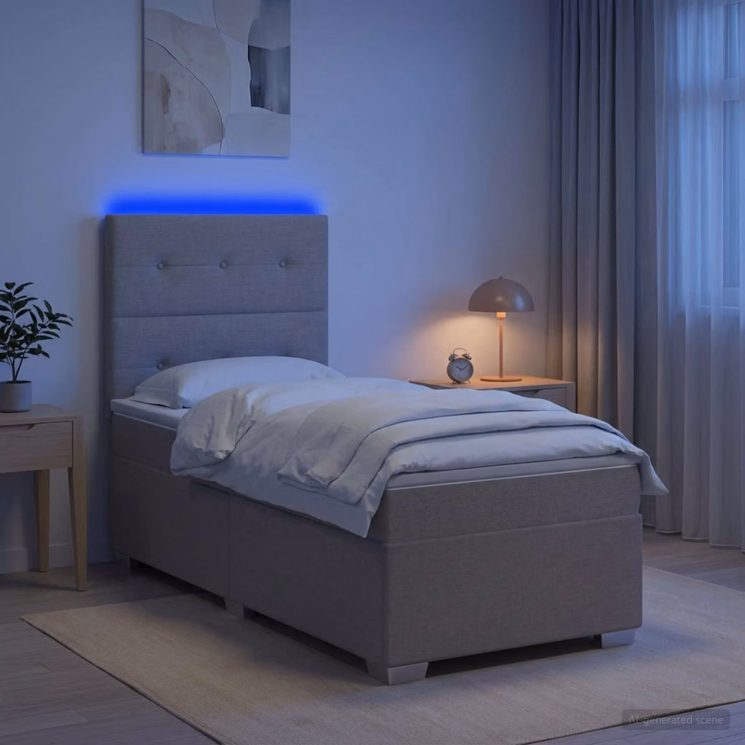 Letto box spring con materasso vidaXL in tessuto Tortora L 90 cm x P 190 cm con molle a sacco e illuminazione sottostante