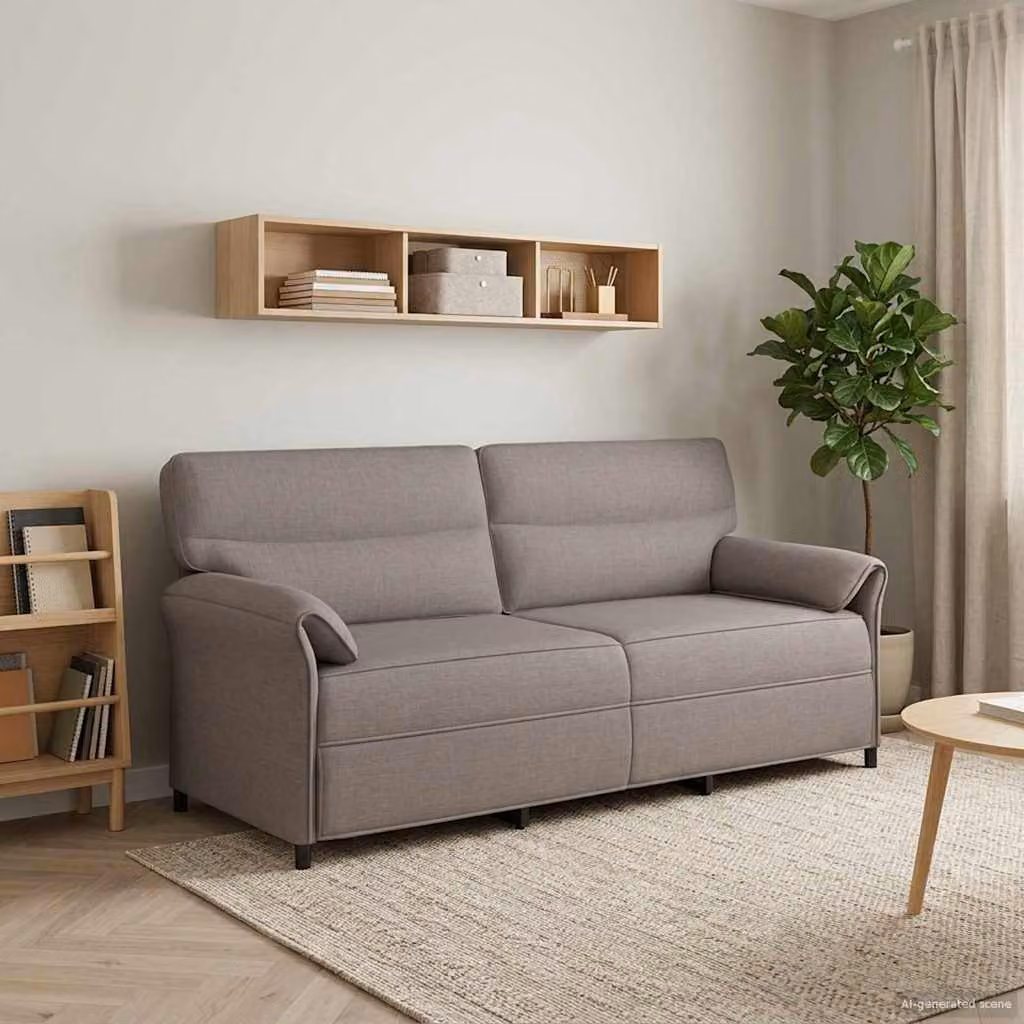 Divano 3 posti moderno vidaXL in tessuto beige o grigio con struttura in metallo e cuscini inclusi L: 198 cm, P: 83 cm, H: 95 cm