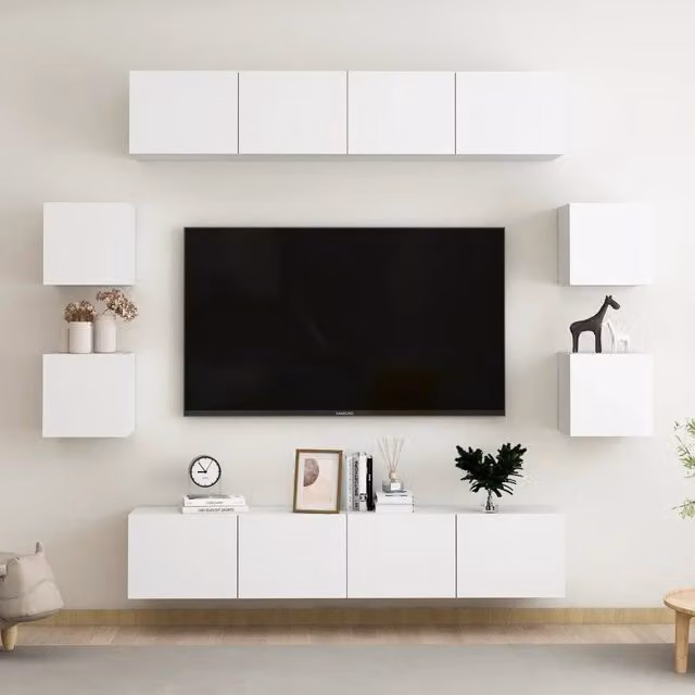 Set Mobili Porta TV 8 pz Bianco in Legno Multistrato 3074459