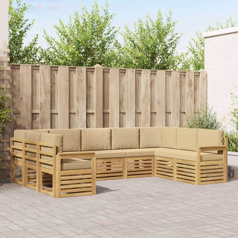 Set di divani da esterno vidaXL 7 pz in legno di acacia con cuscini Bianco, Beige e Marrone