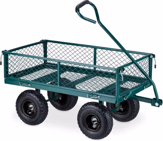 Carrello da giardino robusto e versatile per trasporto esterno 90 x 60 x 70 cm in acciaio verde 13_0012735