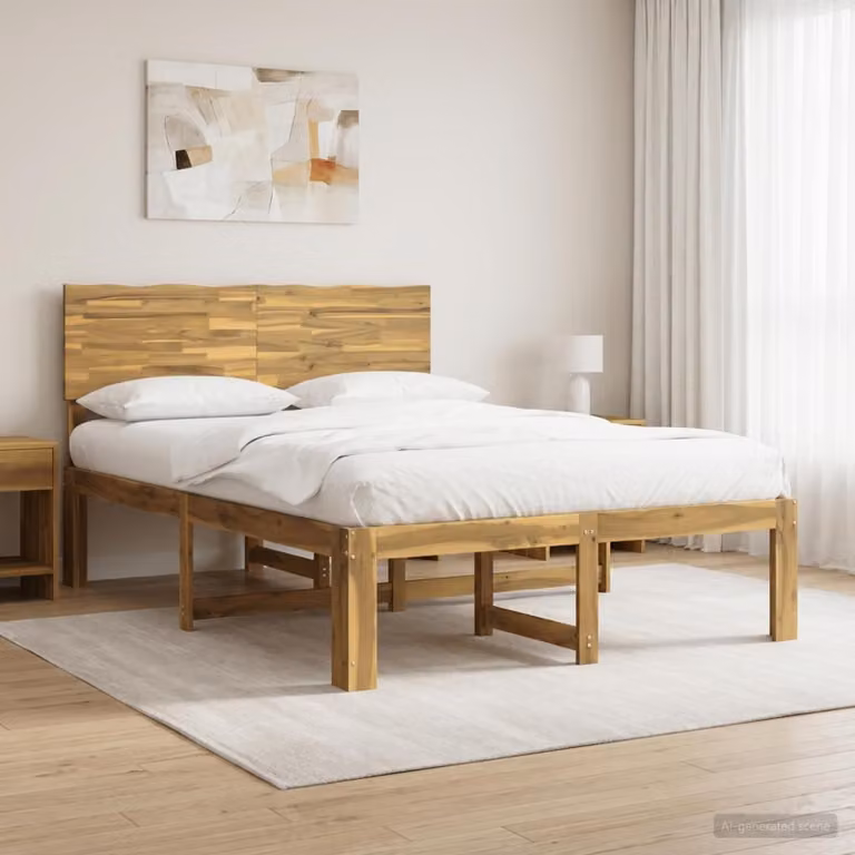 Letto matrimoniale con testiera vidaXL ROSTOCK in legno di acacia Bianco L: 139 cm, P: 195,5 cm, H: 101 cm