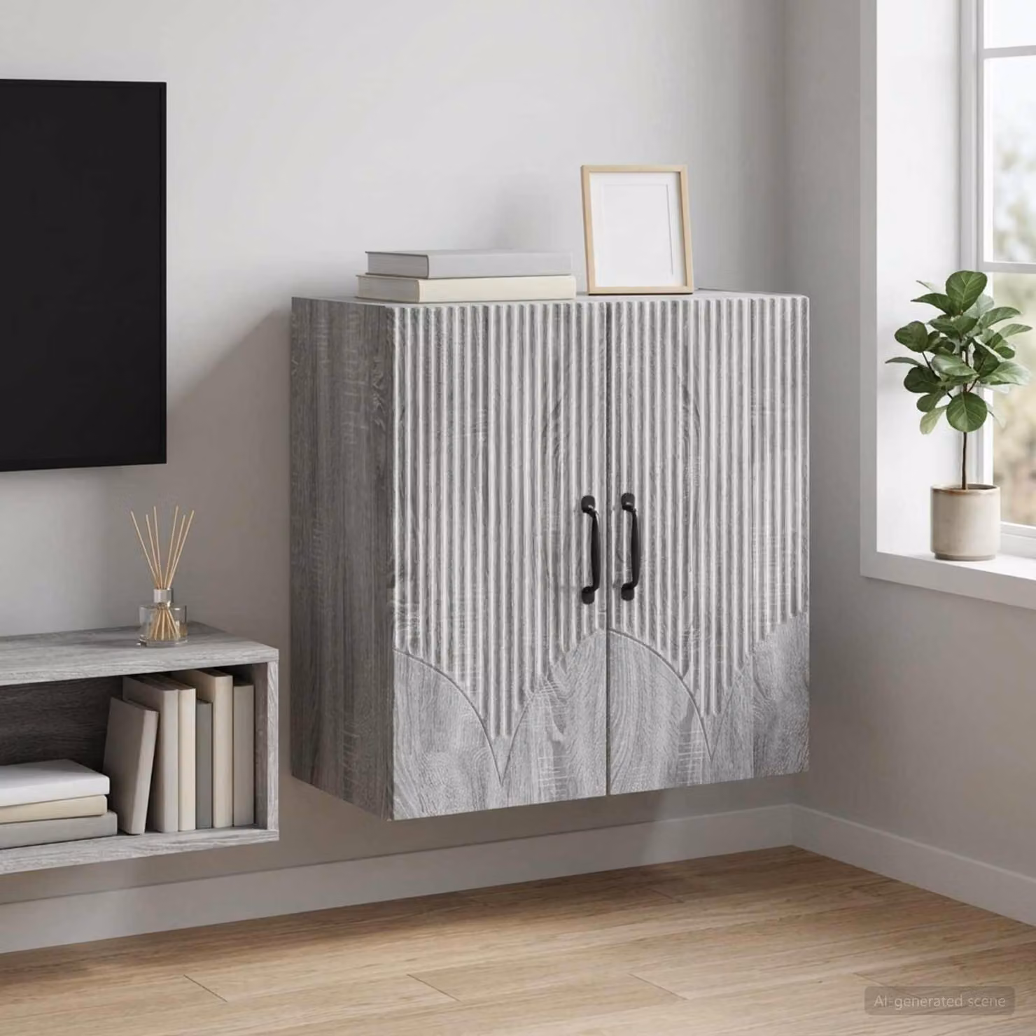 Mobiletto a muro vidaXL grigio con ante a battente e ripiani interni in legno e metallo L/P/H: 59 x 31 x 60 cm