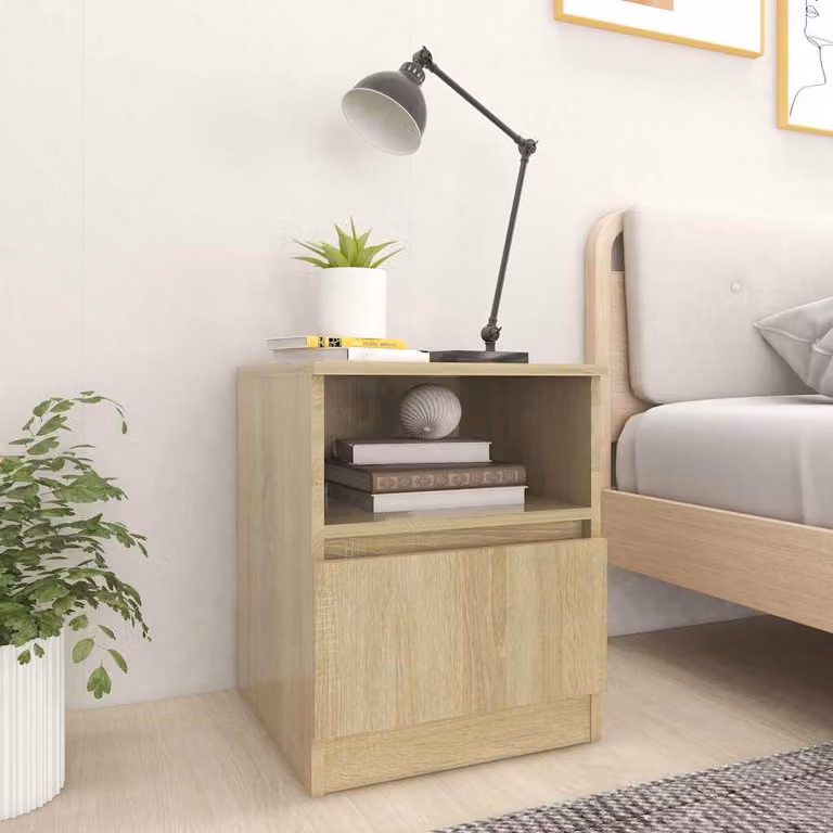 Set di 2 comodini moderni vidaXL in legno multistrato color rovere sonoma, L/P/H: 40 x 40 x 50 cm