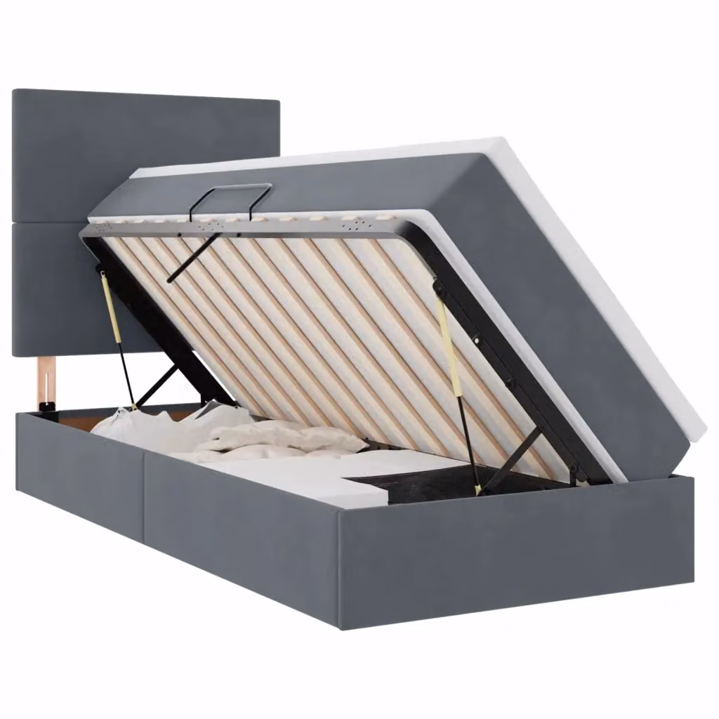 Letto con contenitore e materasso vidaXL in tessuto grigio L: 100 cm, P: 200 cm, H: 88 cm – 2