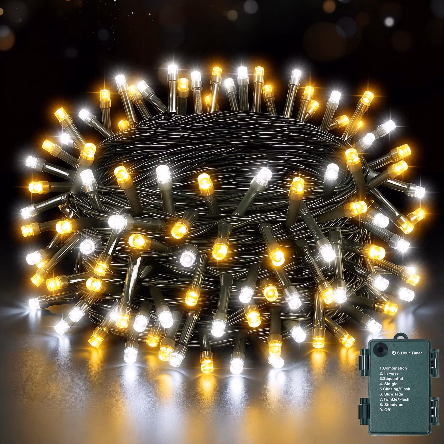 Catena luminosa a LED, 15 metri, 150 LED, luce calda/fredda, timer, grado di protezione IP44