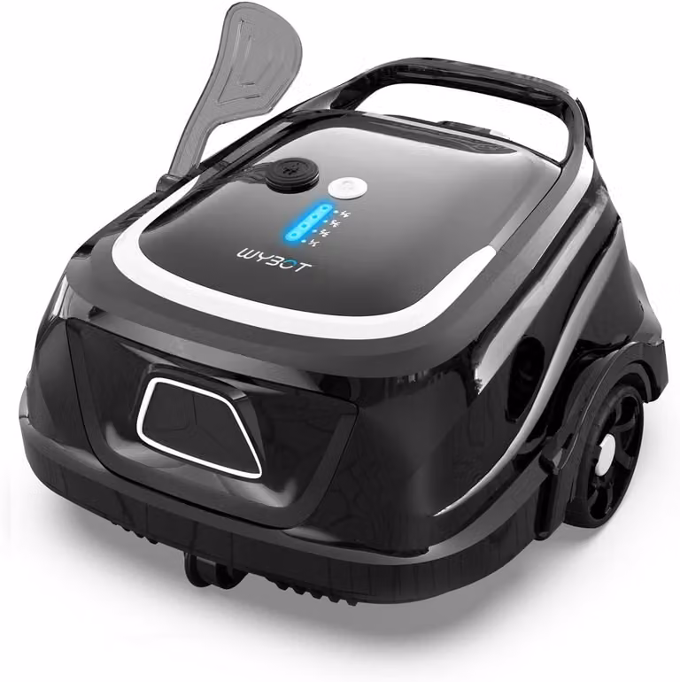 Robot per piscina wireless con autonomia di 120 minuti e sistema di filtraggio a doppio strato, adatta a piscine interrate fino a 100 m², con ricarica rapida in 2,5 ore, e spazzola per la pulizia del fondo