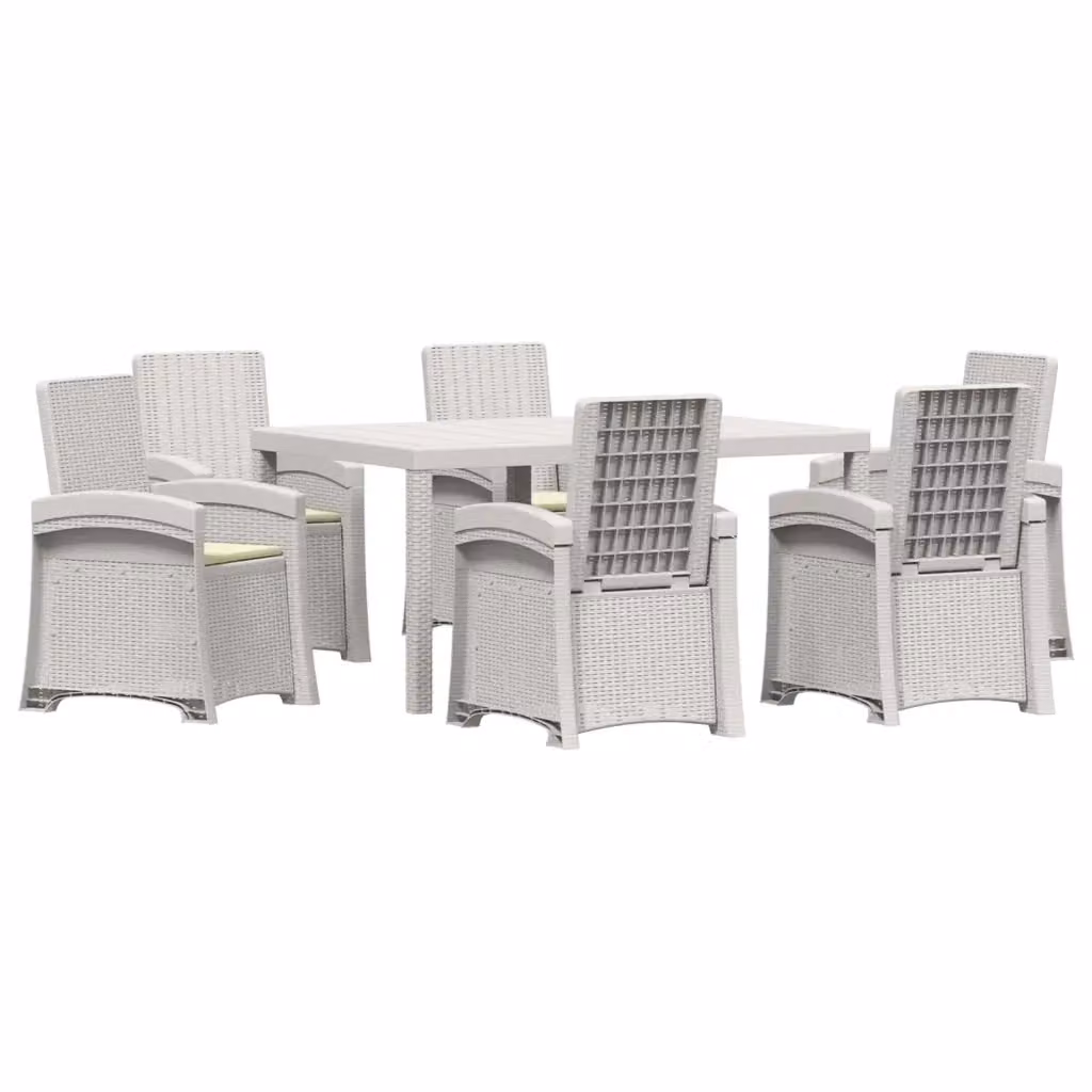 Set da pranzo da giardino moderno vidaXL in rattan sintetico composto da 7 pezzi, colori bianco e beige – 2
