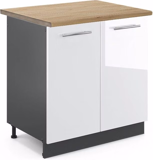 Mobile lavello cucina Fame-Line Vicco Bianco lucido e Antracite con piano in Rovere, L: 80 cm, H: 82 cm, P: 60 cm