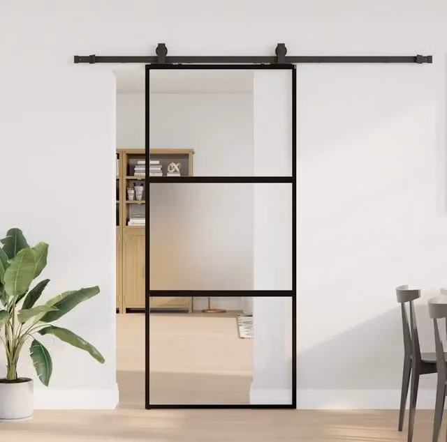 Porta Scorrevole Moderna vidaXL in Vetro Temperato Trasparente con Ferramenta Nera L: 90 cm, H: 205 cm