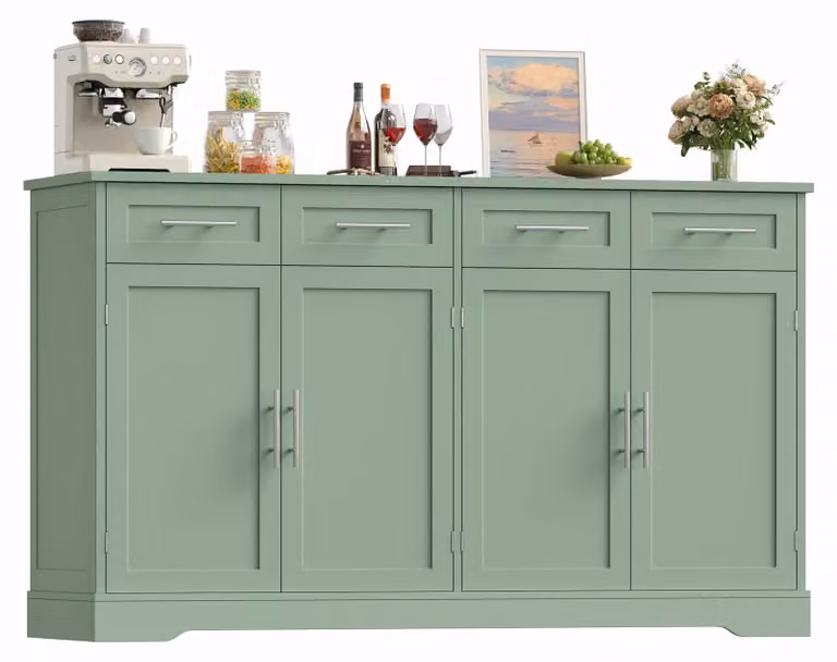 Credenza - Buffet da cucina - 150 cm - Bianco - Con piano di lavoro e 4 cassetti