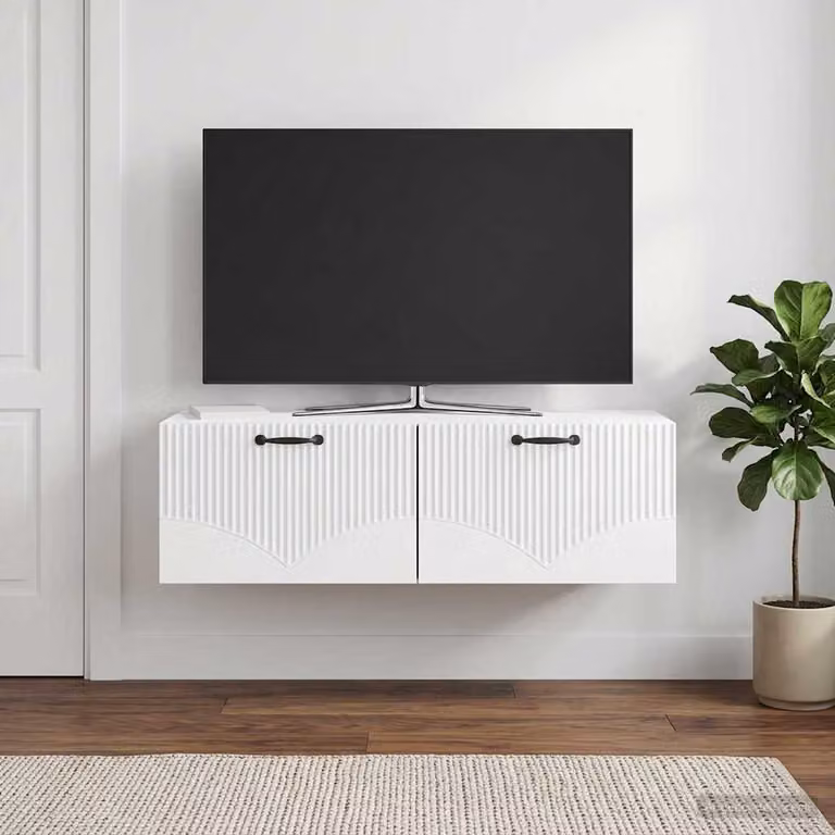 vidaXL Mobile Porta TV da Muro Moderno Bianco Lucido L 98 cm x P 41 cm x H 30 cm