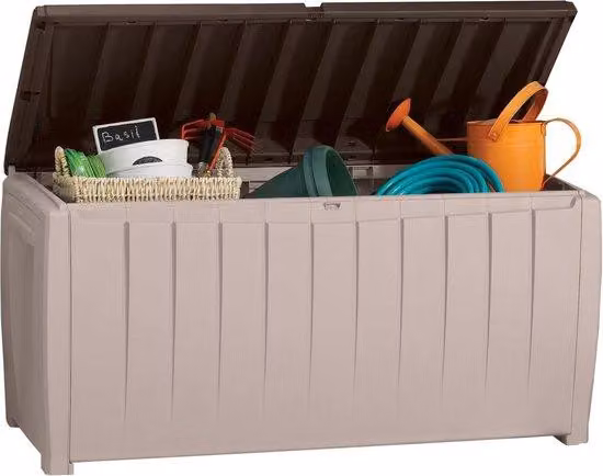 Contenitore per cuscini in plastica 340 L beige/marrone, contenitore portaoggetti, contenitore per cuscini da salotto