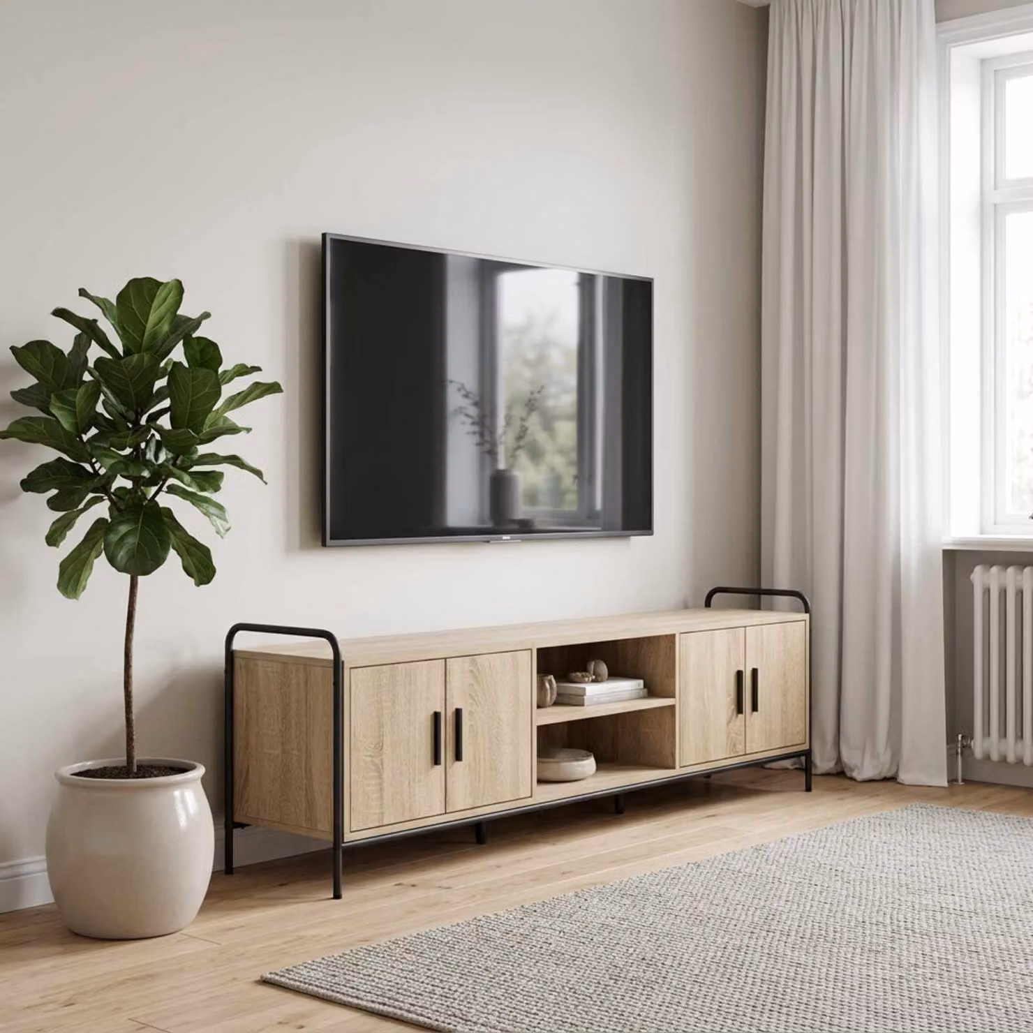 Mobile TV vidaXL in legno ingegnerizzato e metallo, colore marrone Rovere Sonoma, L 167,5 x P 33 x H 50 cm