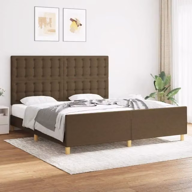 Giroletto con Testiera-Struttura Letto con testiera Marrone Scuro 180x200 cm in Tessuto