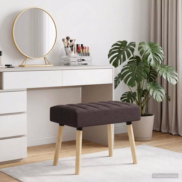 Panchina trapuntata a canale moderna vidaXL in tessuto marrone con struttura in legno di gomma L: 110 cm, P: 60 cm, H: 45 cm