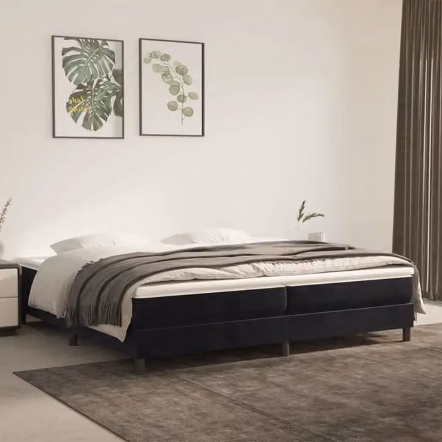 Struttura Letto a Rete con Giroletto in Velluto Nero L/P: 200 x 200 cm – 1
