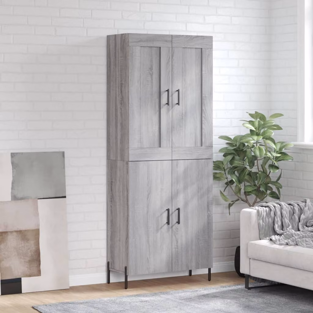 Credenza moderna vidaXL in legno e metallo grigio, L: 69,5 cm, P: 34 cm, H: 180 cm