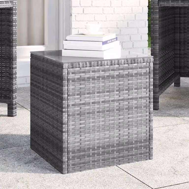 vidaXL Tavolino da giardino moderno in polyrattan e vetro temperato grigio L/P/H: 40 x 40 x 40,5 cm