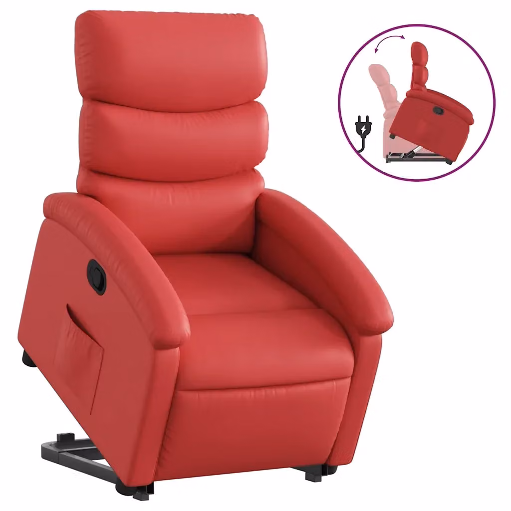 Poltrona Alzapersona Reclinabile vidaXL in Similpelle Rossa con Assistenza Elettrica per Senior – 2