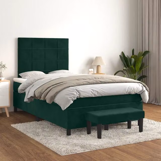 Giroletto a Molle con Materasso Verde Scuro 120x200 cm Velluto 3137836