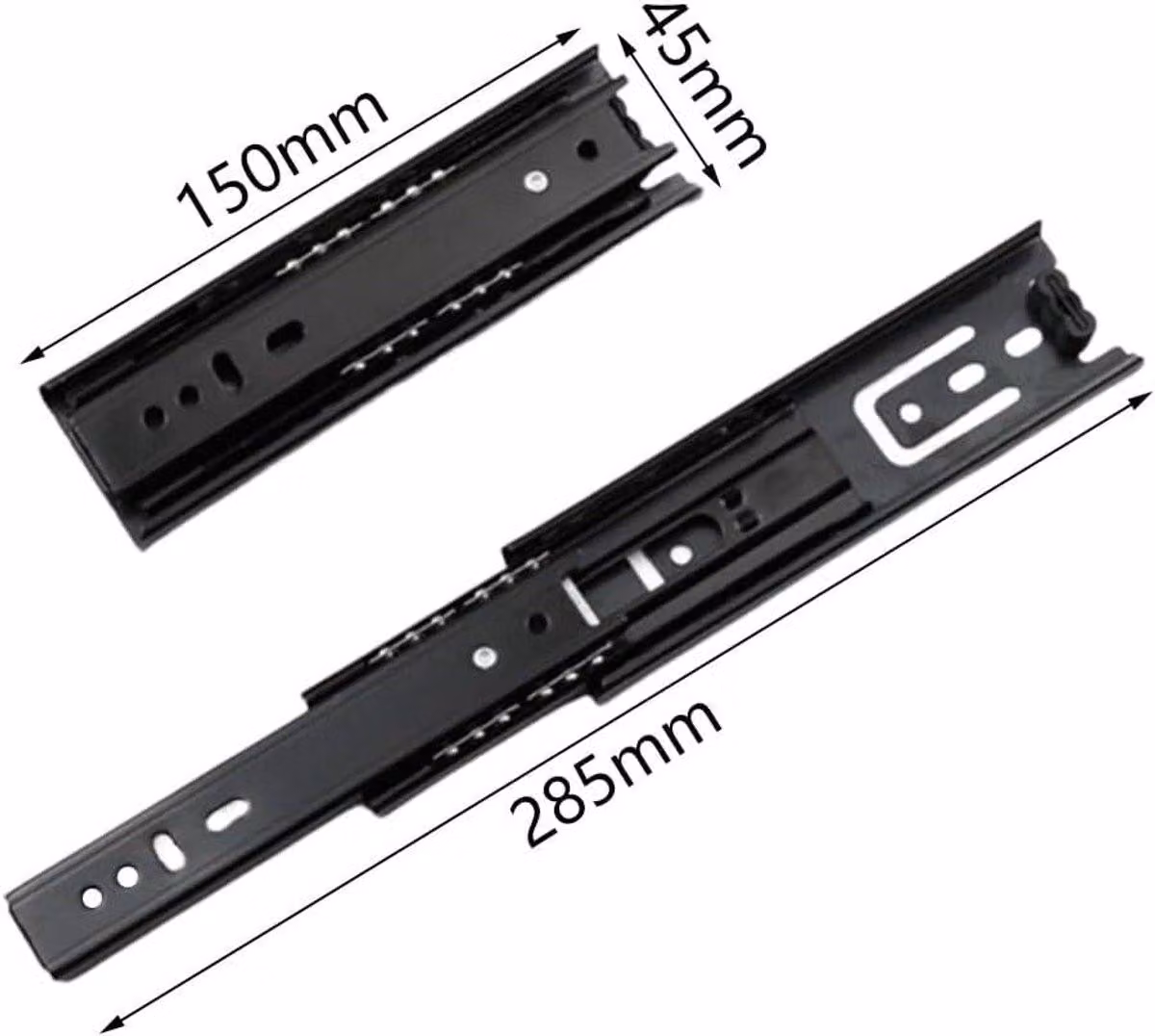 1 coppia di guide per cassetti completamente estraibili - 150 mm - montaggio laterale - portata 45 kg