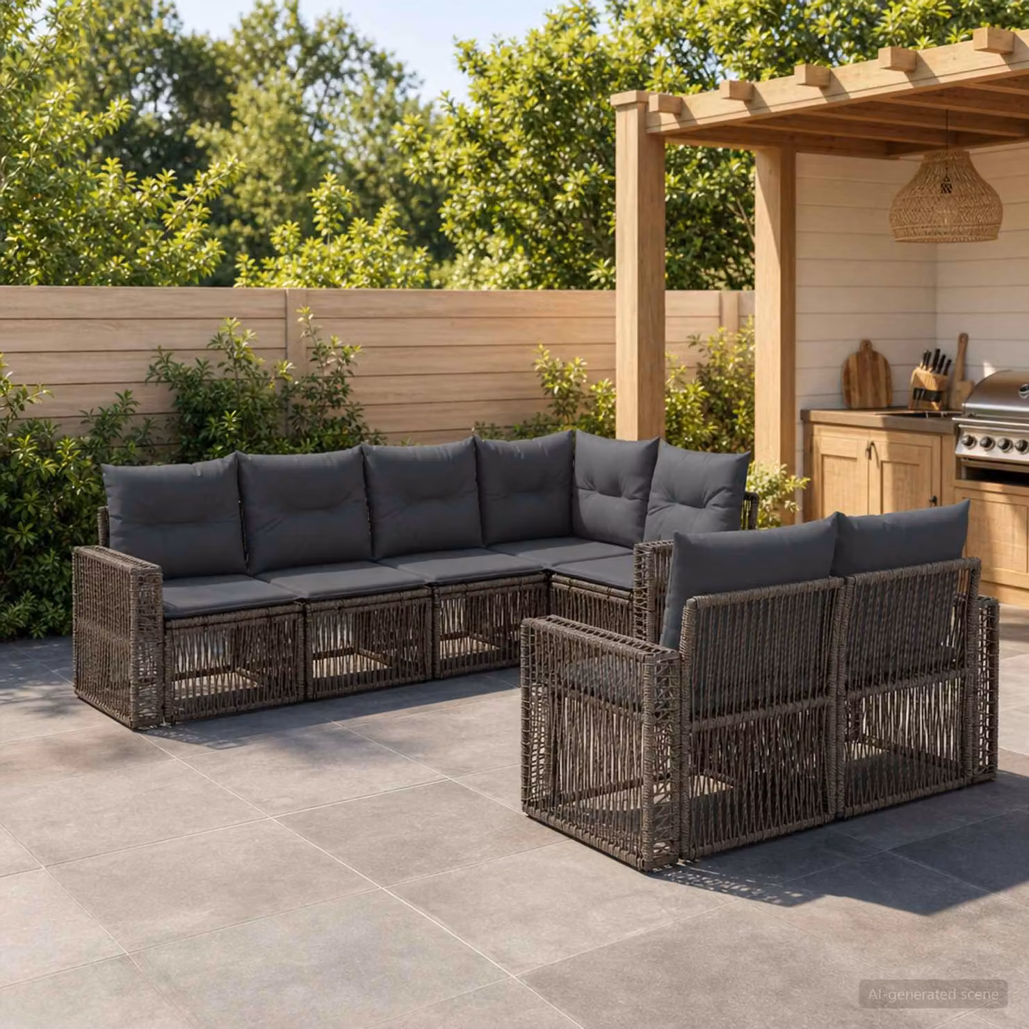 Set Divano da Giardino vidaXL 7 posti Moderno a Forma di L Grigio Antracite con Cuscini e Struttura in Acciaio Verniciato a Polvere