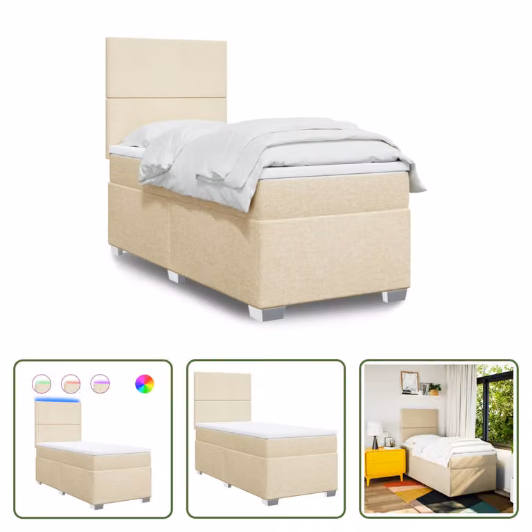 The Living Store Letto a molle con materasso crema 90x200 cm in tessuto