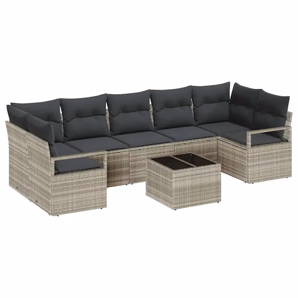 Set di divani da giardino vidaXL a forma di U composto da 8 pezzi in rattan grigio con struttura in acciaio e tavolino, ideale per il tuo terrazzo o giardino – 2