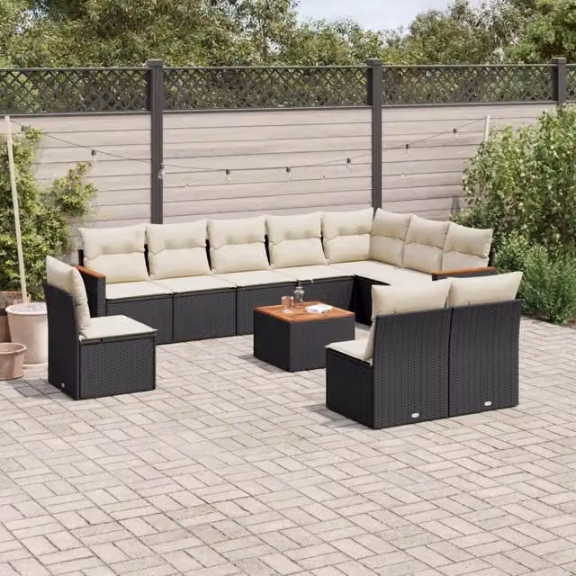 Set Divani da Giardino 11 pz con Cuscini in Polyrattan Nero 3226077