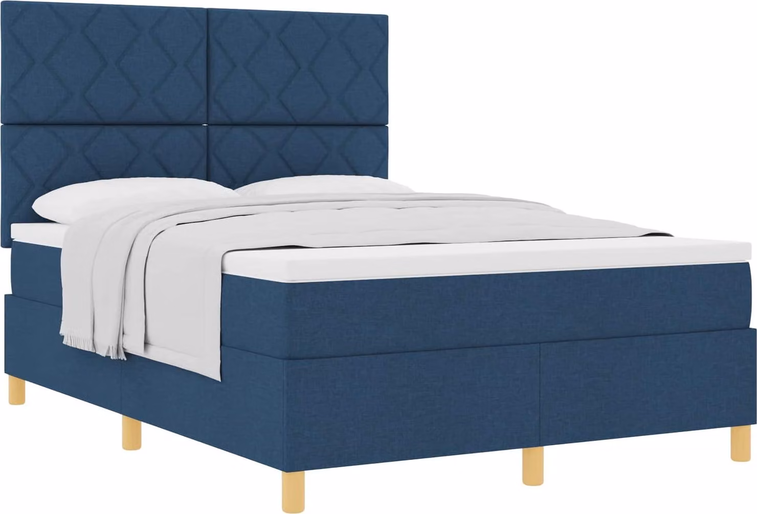 Letto a molle con testiera blu 140 x 200 cm in tessuto