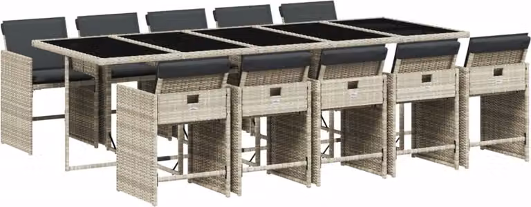 Set Pranzo Giardino 11pz con Cuscini Grigio Chiaro Polyrattan
