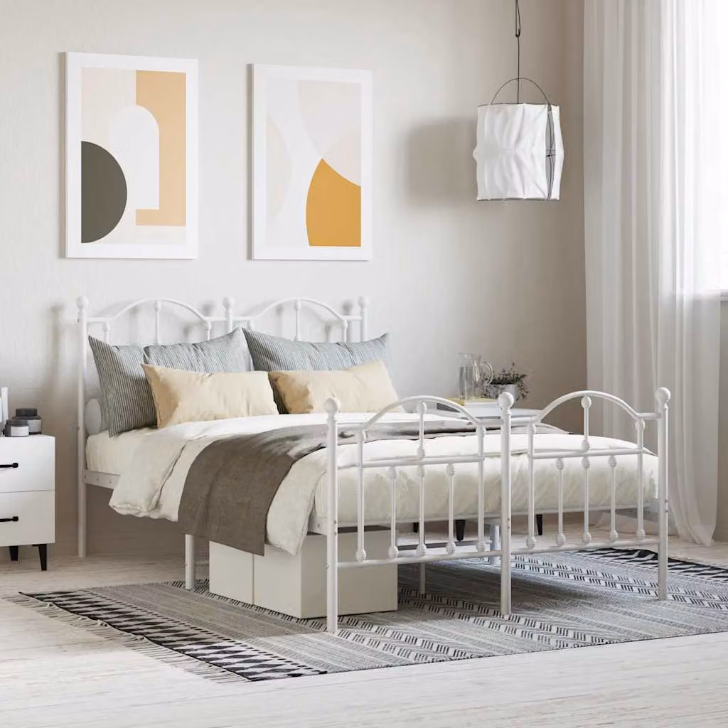 vidaXL Giroletto in metallo con testiera e pediera bianco L/P: 120 x 200 cm