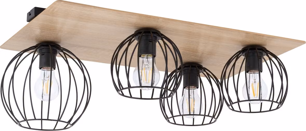 Plafoniera decorativa a 4 punti in legno rettangolare con cestini in metallo Cyber 4xE27 15W Sigma Lighting