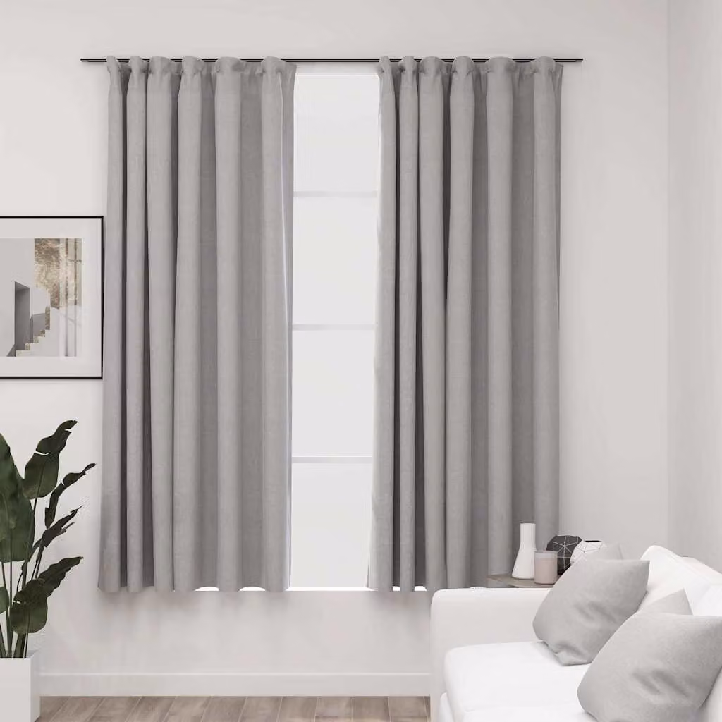 Set di 2 tende oscuranti vidaXL con effetto lino e ganci, colore grigio, L: 140 cm, H: 175 cm