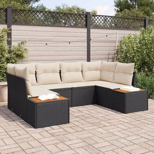 Set Divano da Giardino 6 pz 6-Numero di posti Nero e Crema 3356822