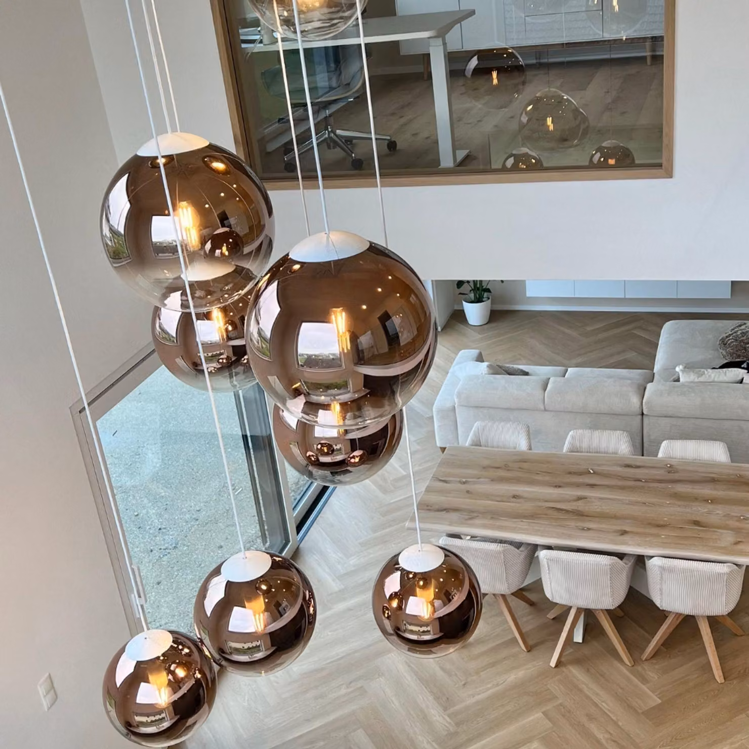 s.luce Orb glass globe gallery lamp 5m suspension white Gallery lamp hanging lamp Orb/color gradient copper gradient Ø 40cm round