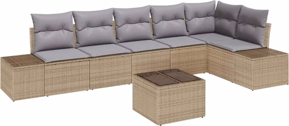 Set Divano da Giardino Beige e Grigio Chiaro polyrattan